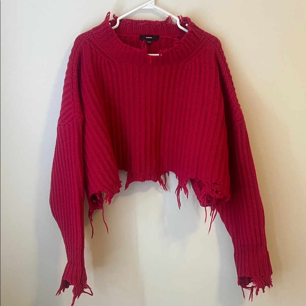 DIESEL Hot Pink Distressed Sweater